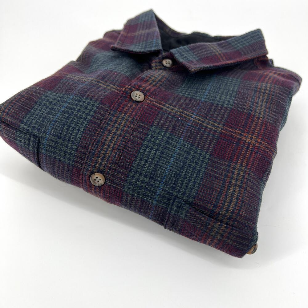 Eddie Bauer Vintage Wool Plaid Button Up Mens Shirt Green Red Plaid Size XL